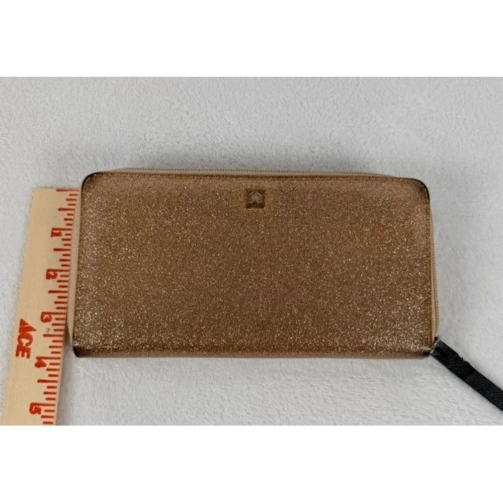 Kate Spade New York Rose Gold Glitter Zip Around Wallet Continental Clutch